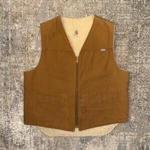 Carhartt Vintage 80s Fleece Lined Duck Brown 6SV Work Vest Size Mens Large